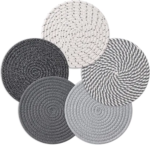 5 pieces - Coasters - 18 cm - Round Coasters - Heat-resistant coaster - Pot coasters - Vase mat - Table accessories - for hot dishes, pots and pans - for kitchen, furniture, countertops and table coasters - grey
