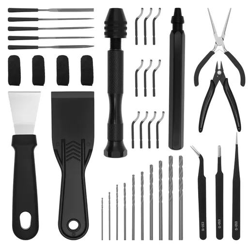 38 Pcs 3D Printer Tool Kit with Deburring Tool, Hand Drill, Pliers, Spatula, Needle Files & Tweezers for Cleaning Finishing