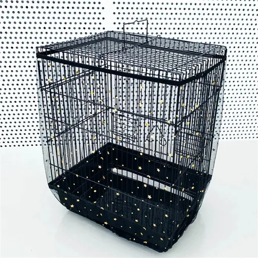 XL Black Star【Height 37, Circumference 220】 Large Bird Cage Seed Catcher Net Cover - Adjustable Mesh Guard Splash-Proof Dust Cover for Indoor Outdoor Cages