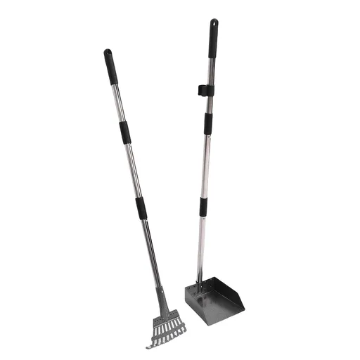 Chicken Poop Rake Scooper Kit 2 in 1 Ergonomic Design Adjustable Handle Multifunctional Litter Sifting Shovel Rake Kit