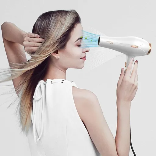 Hair Dryer High-Power with Blue Light Technology Hot and Cold Settings White