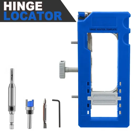 Hinge Mortise Template Jig for Wooden Doors with Adjustable Router Guide and Drill Bit Set for Precise Door Hardware Installation (Blue)