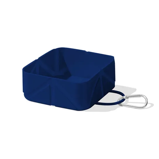 Collapsible Silicone Pet Bowl with Carabiner, Portable Food and Water Dish for Dogs and Cats, Travel and Hiking, Dark Blue