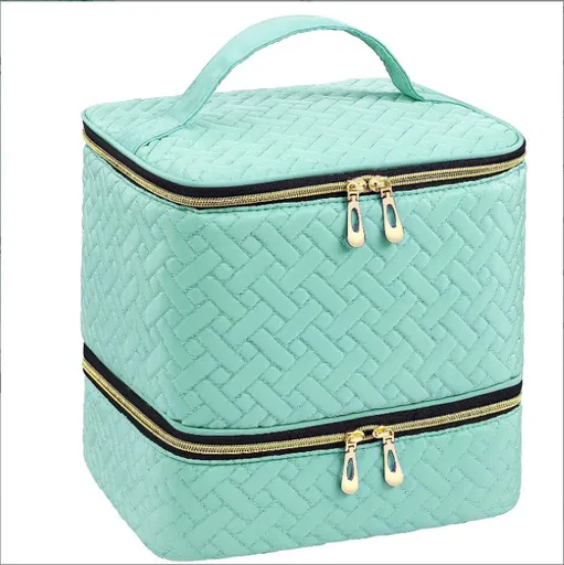 Green Professional Nail Polish Organizer Case for 30 Bottles & UV Lamp - Double-Layer Travel Storage Bag