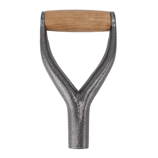 Shovel Handle Y Shaped 12.22in Inside Diameter Replacement Spade Handle with Wooden Grip for Garden Digging Raking Tool Silver