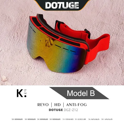 DOTUGE DGZ-Z12 Ski Goggles with REVO Coating, Anti-Fog, HD Dual-Layer PC Lens, TPU Frame, Impact-Resistant Sponge, Adjustable Strap, Large Field Cylindrical Design, Compatible with Prescription Glasses, Ideal for Snow Sports, Skiing, Snowboarding, an