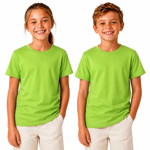 KIDS PLAIN T SHIRT Childrens Child 100% COTTON Boys Girls Basic Blank Tee Top - Lime