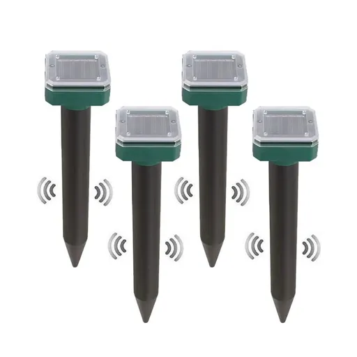 Solar Mole Repellent Ultrasonic 4 Pack Outdoor Powered Sonic Deterrent - Mole Stopper Scare Vole for Lawn Garden Yard Home - Groundhog Repeller Snake Rodent Gopher Spikes Chaser Pest (4 Pack)