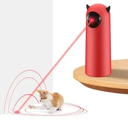 Smart Laser Pet Toy with Automatic Moving Light, Interactive Infrared Cat Teaser for Indoor Play, Desktop or Handheld Use, Featuring Cute Devil Horn Design and Durable ABS Plastic Build for Cats and Dogs (Red)