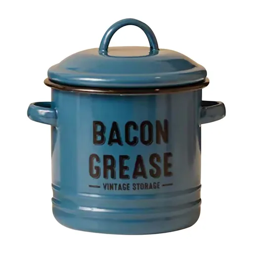 42OZ Bacon Grease Container with Strainer - Large Enamel Grease Saver, Functional Farmhouse Stainless Steel Bacon Oil Keeper for Kitchen Storage, Dishwasher Safe - White