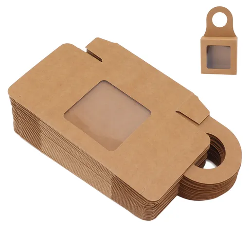 25 Count Kraft Paper Wine Bottle Box with Hanging Hook Window Foldable Kraft Gift Boxes