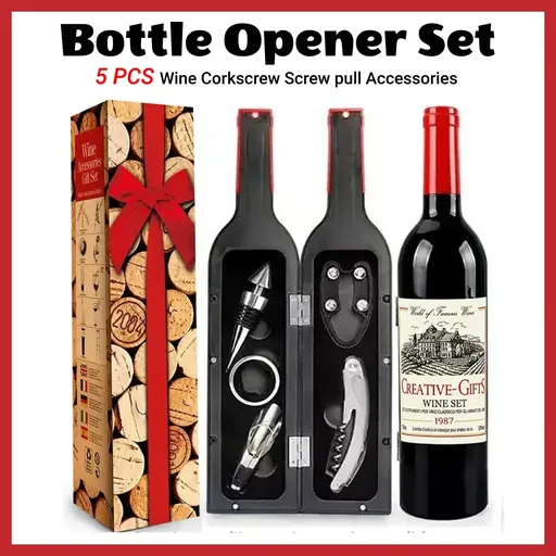 Wine Bottle Opener Set 5pcs Manual Corkscrew Opener Wine Tools Kit for Bar Use