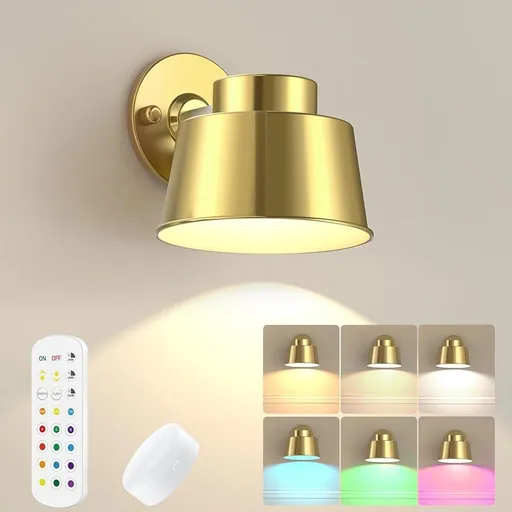Indoor LED Wall Sconce Wireless Night Light Dimmable Touch Lamp Rechargeable Gold