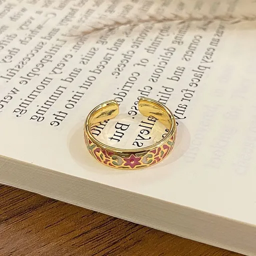 Elegant Enamel Pattern Open Ring | Christmas Outfit Decor Gift | Light Luxury Versatile Women Finger Ring