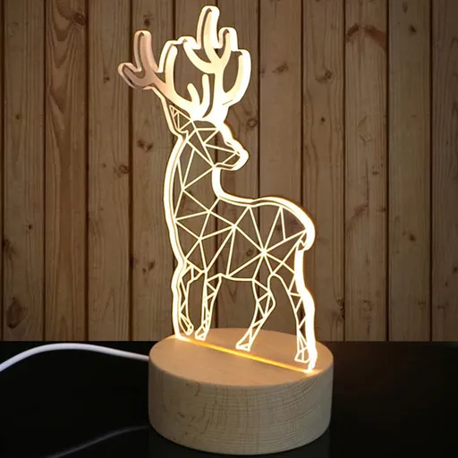 Round LED Light Base for Crystal 3D Glass Art USB Powered Night Lamp Wooden Display Stand Yellow