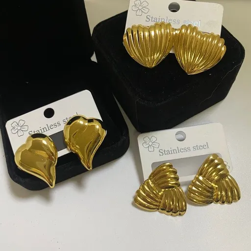 Combination B 18K Gold-Plated Stainless Steel Earring Set - 3 Pairs Minimalist Geometric Studs for Women with Gift Box Packaging