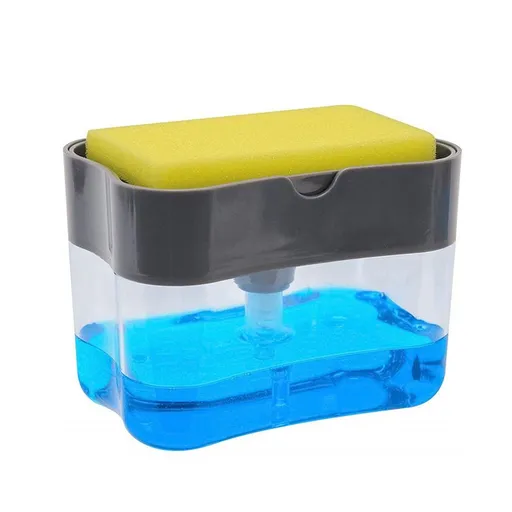 Dish Soap Dispenser Detergent Squeezer for Kitchen Sink Dish Washing, Manual Press Liquid Pump & Sponge Holder