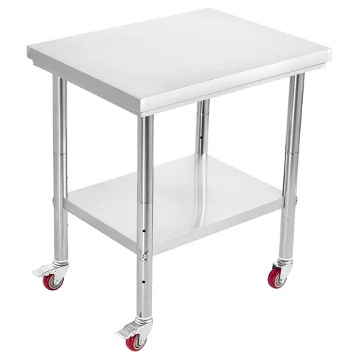 Stainless Steel Table, 60 x 76 cm Food Prep Worktable with Wheels, Kitchen Prep Table with Adjustable Undershelf Workstations for Commercial Kitchen, Restaurant, Hotel and Garage, Outdoor