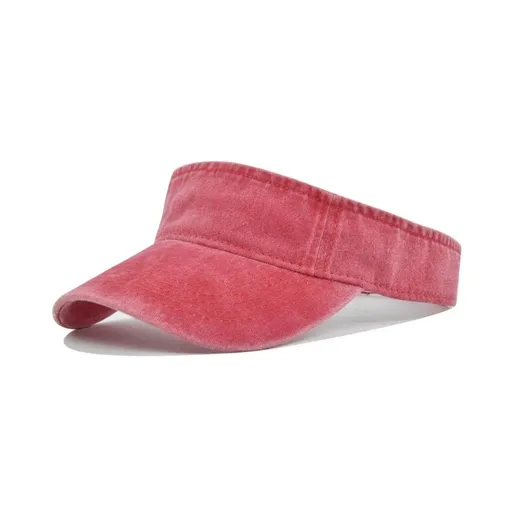 Unisex Summer Denim Sun Visor Cap Breathable Washed Running Hat - Red