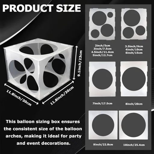 11 Holes Plastic Balloon Sizer Cube Box Collapsible 2-10 Inch Balloon Sizer Cube Boxs Size Measurement Tools for Balloons Decorations, Arches