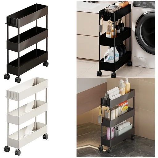Slim Space Saver Rolling Cart 4.7 Inch Wide Storage Organizer with Wheels 3 Tier Slim Design Black