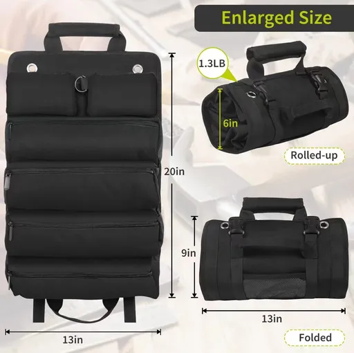 Roll Up Tool Bag Oxford Cloth, Waterproof & Heavy Duty Tool Organizer for Electricians & Carpenters, Portable Foldable Repair Pouch/black