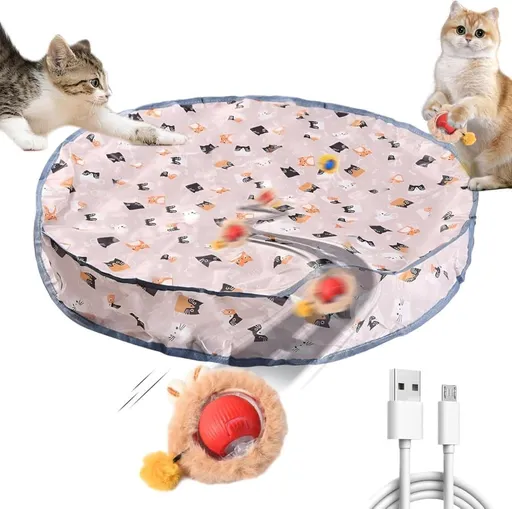 Interactive Cat Toy with Hideaway Cover and Self-Rolling Ball, USB Charging, Colorful, 1 Piece