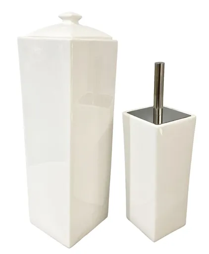 YES4HOMES Gloss White Ceramic Bathroom Accessories Set Toilet Brush Paper Roll Holder