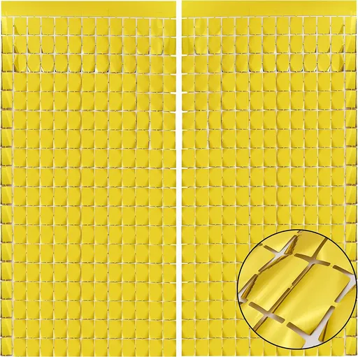 Gold 3D Shimmer Foil Fringe Square Cube Curtain (2 PCS) – 1m x 2m Self-Adhesive Metallic Backdrop for Birthdays, Weddings, and Party Wall Decor