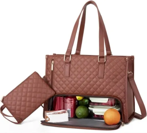 15.6 Inch 2-in-1 Insulated Leak-Proof Laptop Bag Cooler Handbag for Work Brown