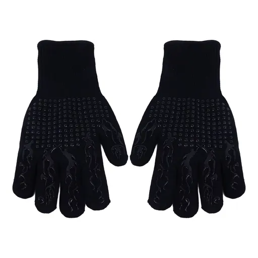 BBQ Gloves Fireproof Heat Resistant Prevent Slip Grilling Gloves for Microwave Oven Barbecue Baking Black