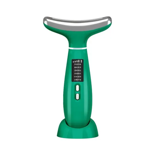 Face Massager -4 Color Red-Light-Therapy for Face and Neck for Wrinkles, Double Chin, Vibrating Facial Massager with Thermals Cold-Hot - Green - Size 59mm