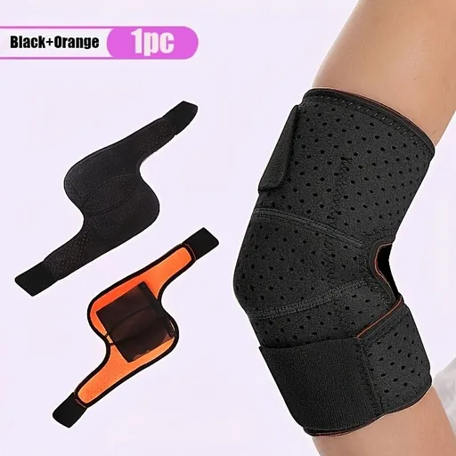1pc Adjustable Sports Wearable Elbow Support, Summer Unisex Tennis Arm Compression Sleeve, Breathable Cycling Basketball Fitness Compression Elbow Sleeve 1Black+Orange