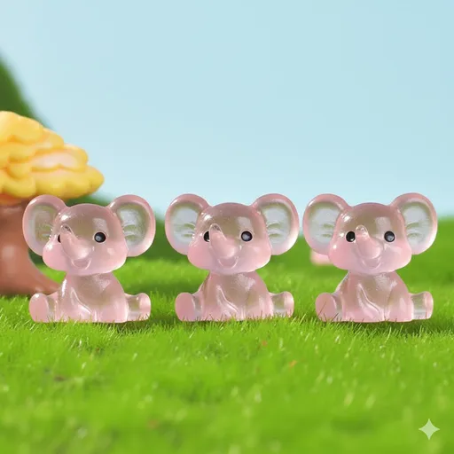 3 PCS Set Mini Luminous Pink Elephant Figurines Split Pose Glow in the Dark Resin Ornaments for Micro Landscape Garden and Desk Decor