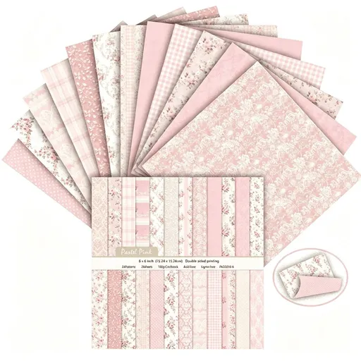 Scrapbook Paper&Scrapbooking Supplies,Pink 6X6 Double-Sided Patterned Cardstock Pad,Shabby Chic Craft Sheets for Junk Journaling,Card Making&Scrap Book,24 Sheets