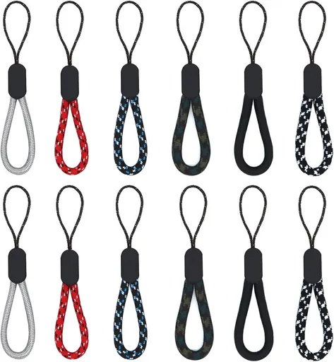 Finger Lanyard, 12 Pcs Short Wrist Lanyard 4.72in Nylon Hand Strap Keychain (6 Colors)