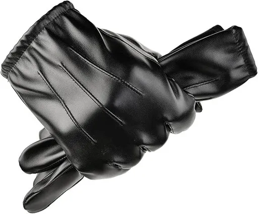 Men Leather Touchscreen Gloves Warm - Winter PU Leather Gloves for Dress Party Outdoor Driving