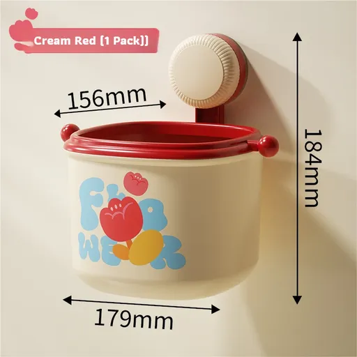 Cream Red Cute Suction Cup Wall-Mounted Trash Bin with Bag Press Ring and Wide Opening - Multifunctional Organizer & Waste Basket for Office Living Room And Bedroom