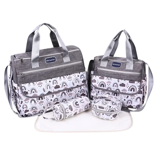 Newborn Diaper Bag Set with Changing Pad – 4-Piece Baby Organizer, Large Capacity Mom Backpack, Insulated Bottle Sleeve & Lunch Bag, Travel Diaper Bag for Moms (Grey)