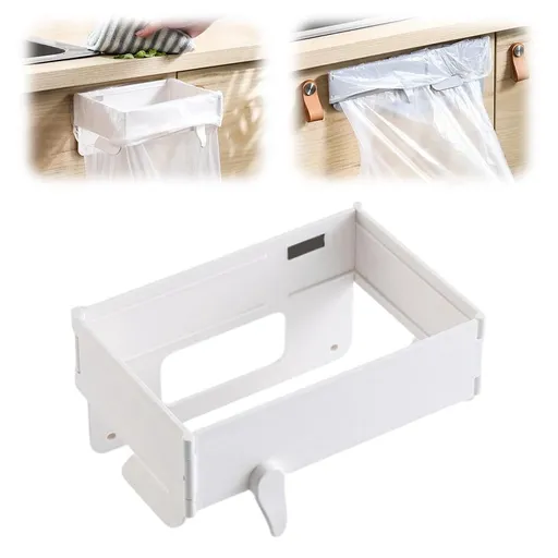 Space-Saving Foldable Trash Bag Holder, 7.28*4.92In Wall Mounted Foldable Kitchen Trash Can with Magnetic Closure, No Drill Collapsible Hanging Garbage Bag Rack