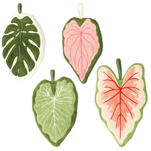 4Pcs Leaf Shaped Hand Towels Long Lasting Durability Water Absorption and Quick Drying Performance for Bathroom Kitchen Living Room