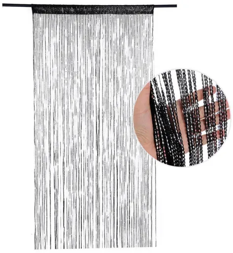 99*199 cm - Fly curtain - Screen door - Door curtain - Window decoration - Bead curtain - crystal bead coded door curtain - with tassels - wardrobe curtain - door cord - curtains - mosquito net - for doorway, interior decoration - black