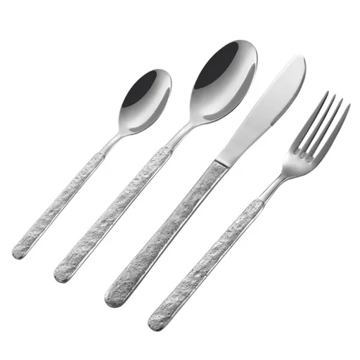 4pcs，Stainless steel knife, fork, spoon, creative Western tableware knife, fork, spoon, four piece set, stone patterned handle knife