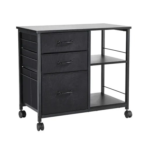 Mobile Metal File Cabinet with 3 Fabric Drawers and 2 Open Shelves Black