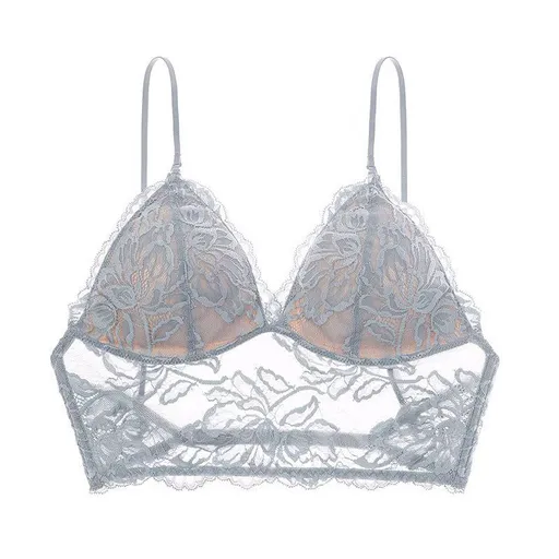 House Of Dasein French Sexy Thin Non Wired Bra Lace Embroidery Underwear For Women Shape Backless Strap Camisole - Gray Blue - S