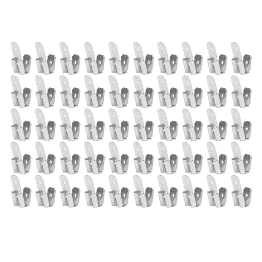 50Pcs Piggyback Spade Connectors Brass 6.35mm Double Headed Plug 3 Way Wire Connector Silver