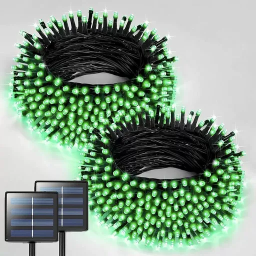 Solar String Lights Outdoor, 2 Pack LED Solar Outdoor Lights | Solar Fairy Lights with 8 Lighting Modes, Waterproof Solar Christmas Halloween Lights for Outside Tree Garden Balcony Gazebo Party - Green - Size 105ft 300-LED String Light