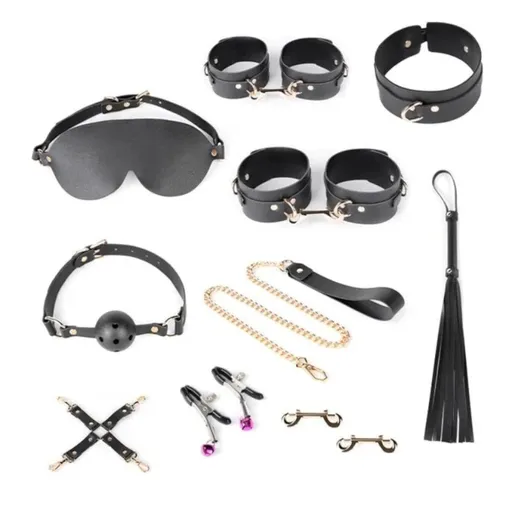 House Of Dasein Bondage Kits Adult Toys Bdsm Set Handcuffs Whip Restraint - Black Set