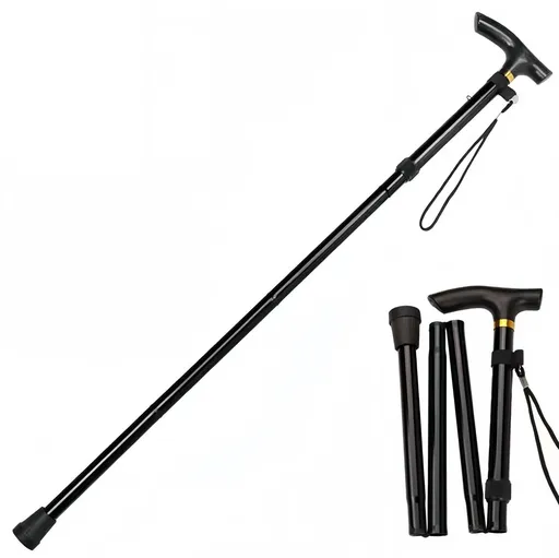 Black 2 pack Foldable Hiking Cane - Adjustable Aluminium Walking Stick with Non-Slip Handle, 85-95cm Height Range, Portable Trekking Pole for Seniors, Travel & Outdoor Support - Lightweight 260g Mobility Aid