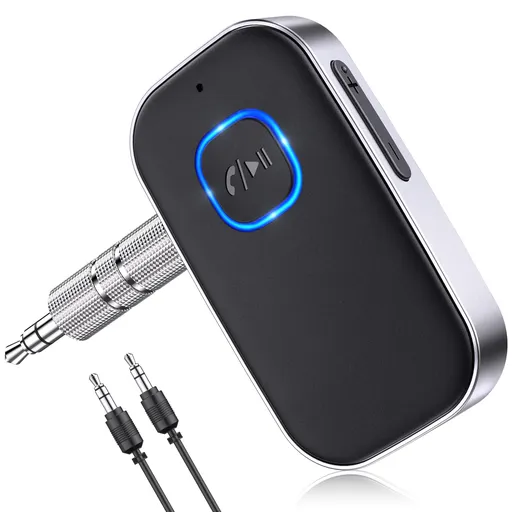Bluetooth 5.3 Audio Receiver with Mic – Wireless AUX Adapter for Car Stereo, Speakers & Headphones, CVC8.0 Noise Cancellation, Dual Pairing, 16H Battery (Black)